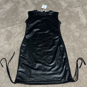 Faux Leather Black Sleeveless Dress